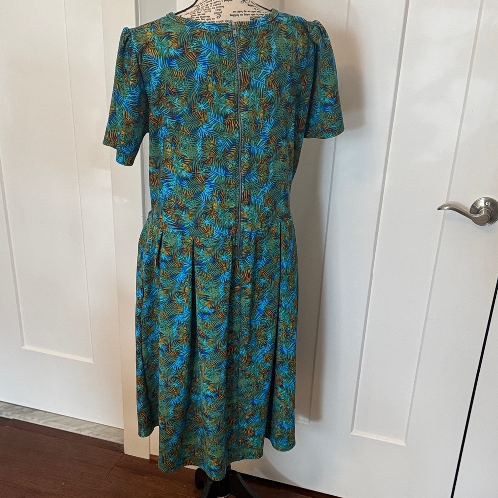 LuLaRoe Teal and Brown Palm-Print Midi Dress - Picture 3 of 4